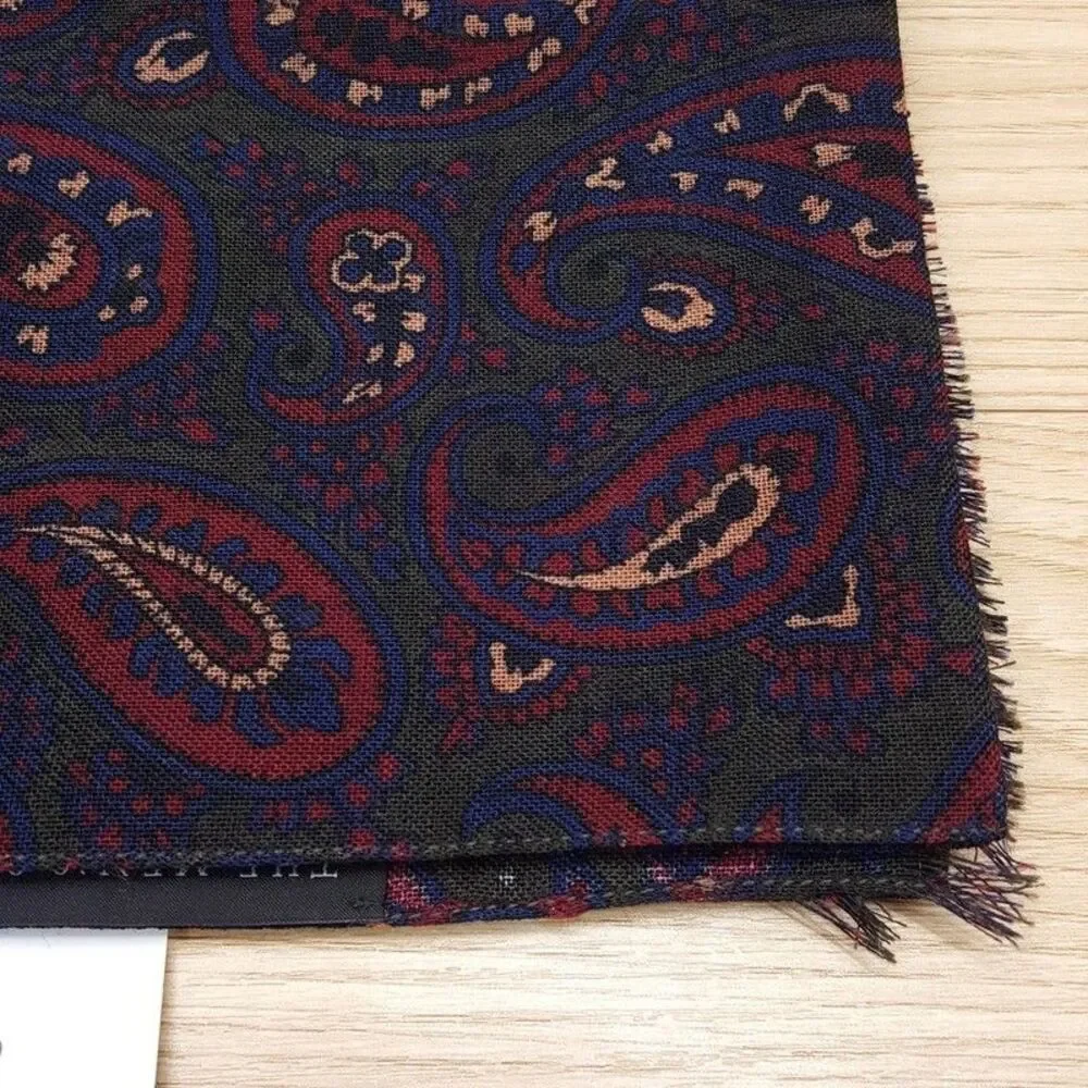 BLOOMINGDALES Mens Store Scarf Burgundy Olive Green Paisley Italian Wool $198